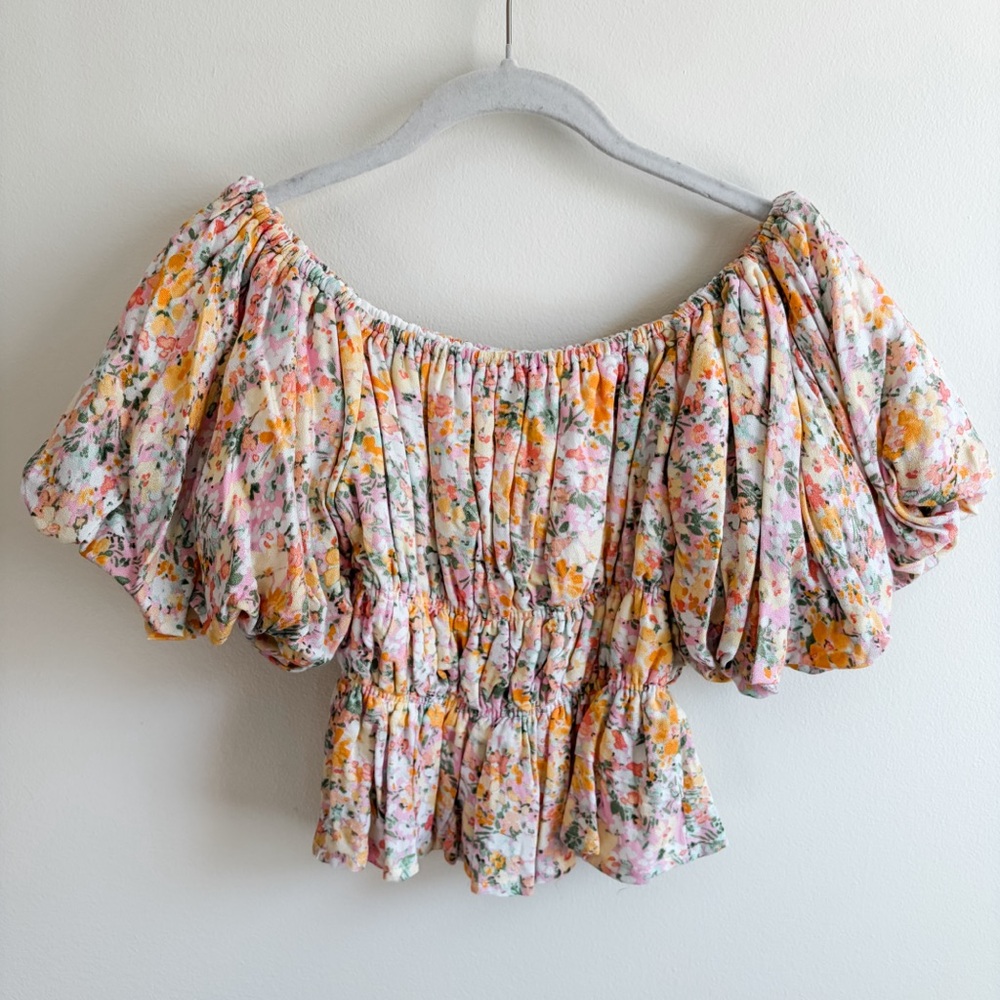 Altar'd State Smocked Puff Sleeve Cropped Floral Top - Picture 6 of 10